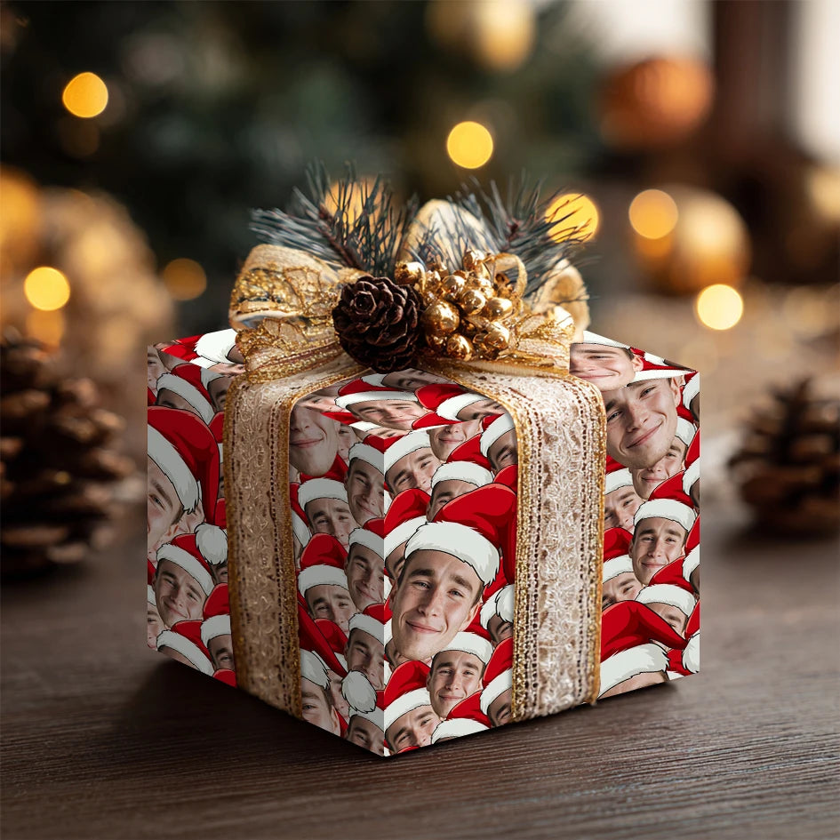 Personalized Photo Gift Wrapping Paper | Santa Hat Theme | Customizable | Weddings | Birthday Parties | Christmas