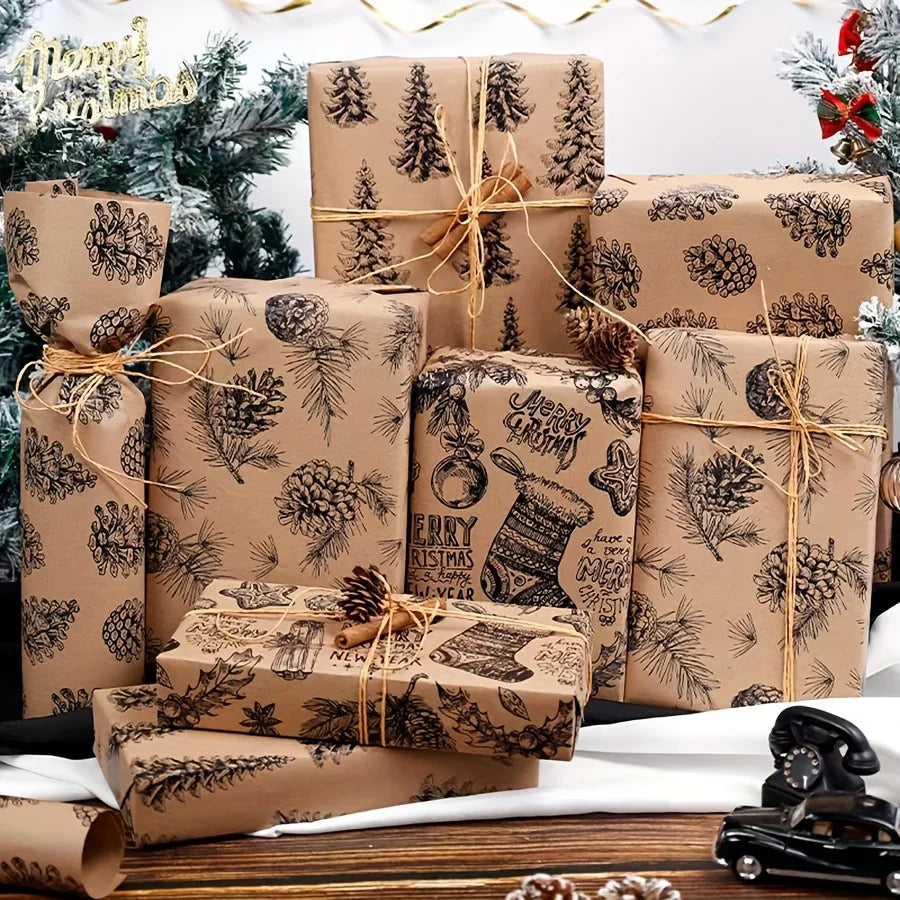 XL Christmas Wrapping Paper | Pine Tree Pattern | Durable Material