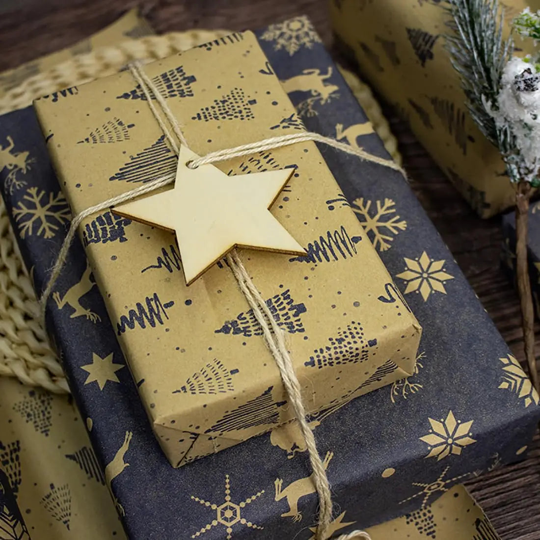 XL Christmas Wrapping Paper | Vintage Kraft | Durable Material |