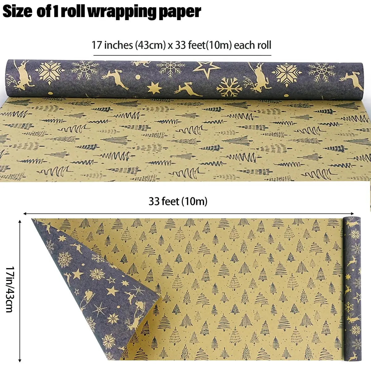 XL Christmas Wrapping Paper | Vintage Kraft | Durable Material |